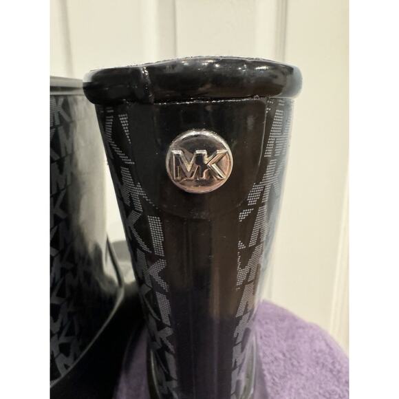 MICHAEL KORS Sutter Black MK Monogram Rain Boots Women’s 8 Waterproof - Picture 5 of 13